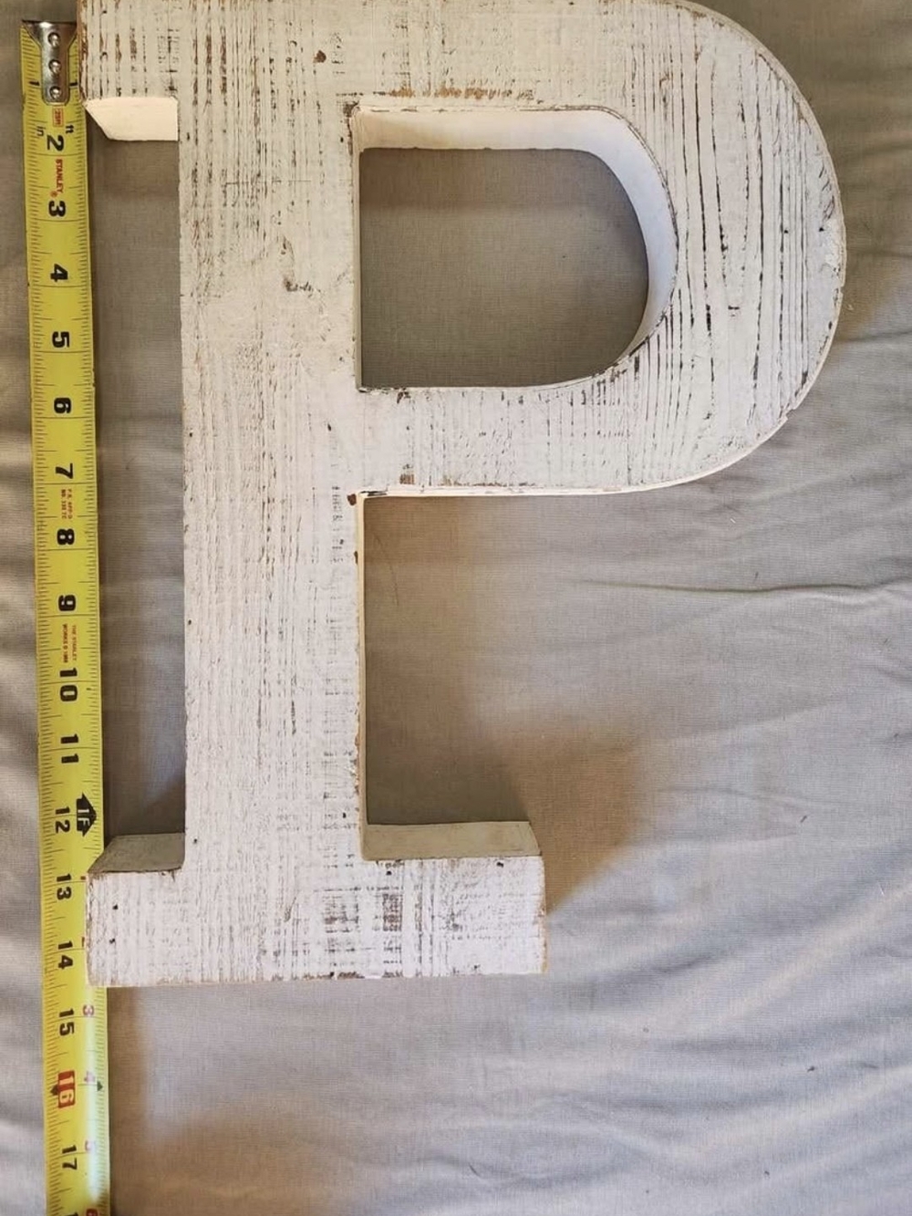 Distressed Wood Letter 'P' in White Wash